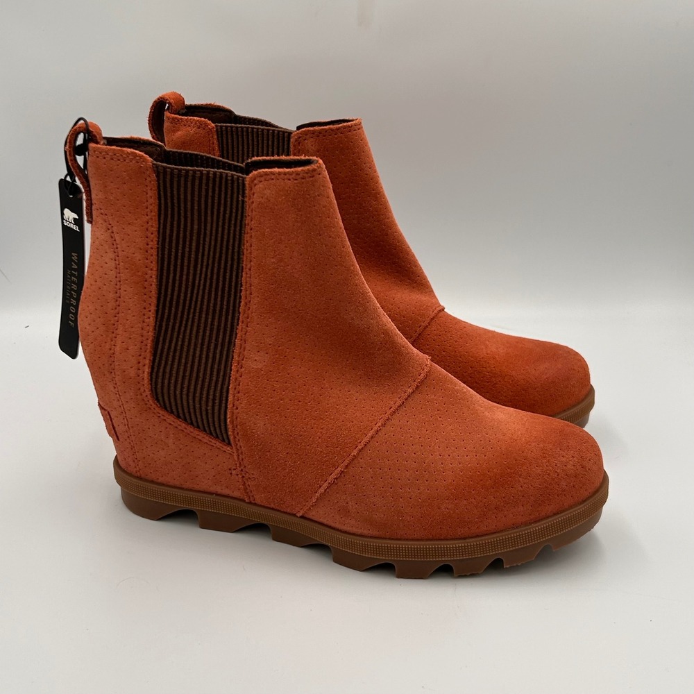 Sorel Chelsea Waterproof Suede Hidden Wedge Boots Womens 7.5 Burnt Orange